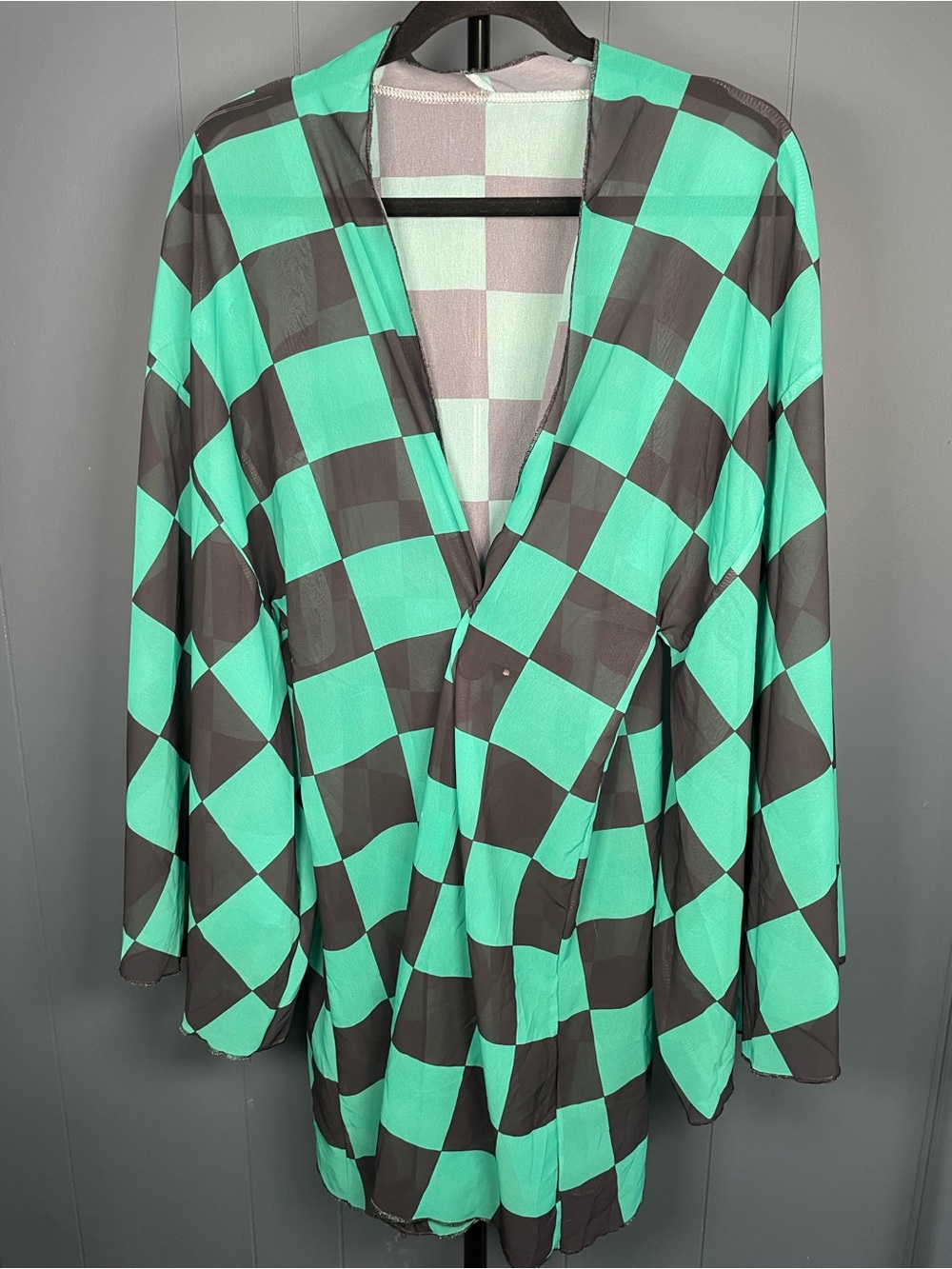 Demon Slayer Tanjiro Cosplay Kimono Green Black Checkered Alt Cardigan Unisex OS